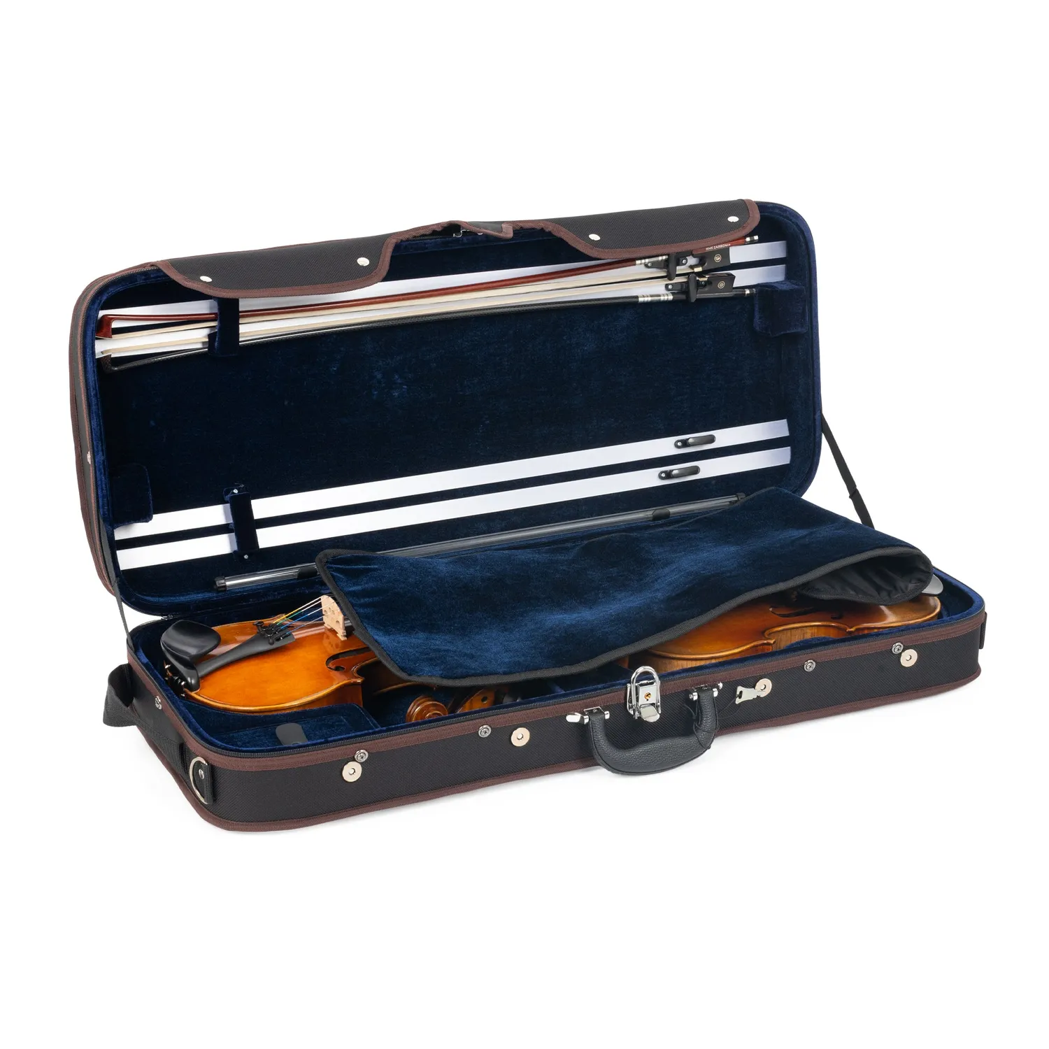 Dubbele vioolkoffer 4/4 met strijkstokhouders blauw