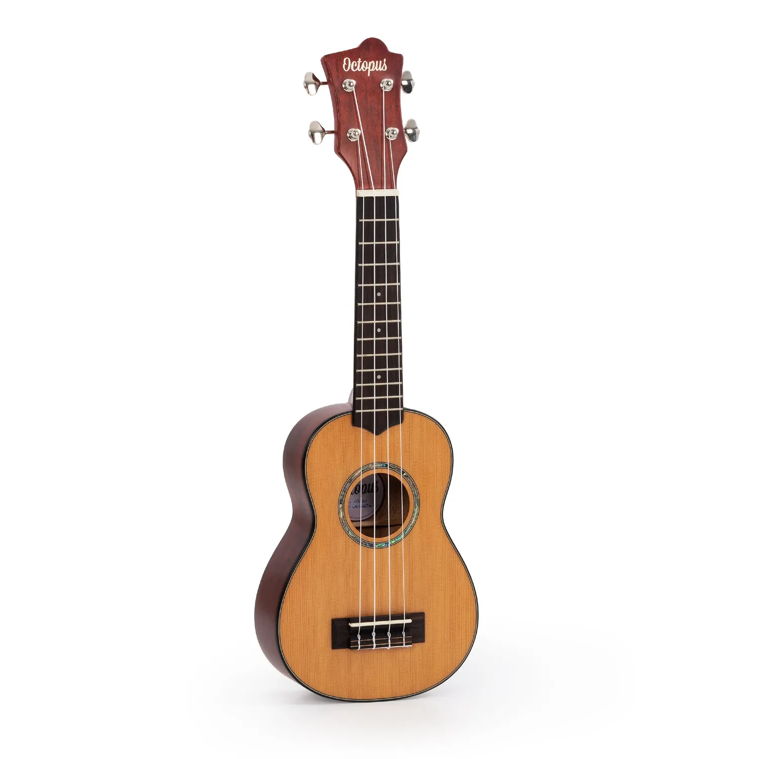 Octopus sopraan ukelele massief ceder gevlamd esdoorn