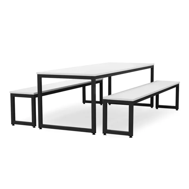 Monarch eettafel met banken wit blad donkergrijs