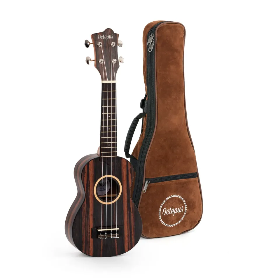 Octopus Ebony sopraan ukelele open pore ebony look