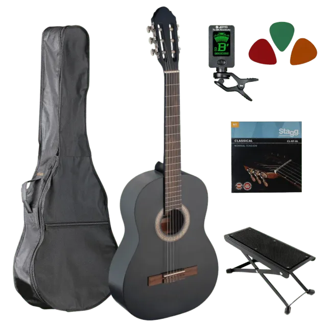 MAI klassieke gitaar starterset 4/4 zwart met tas