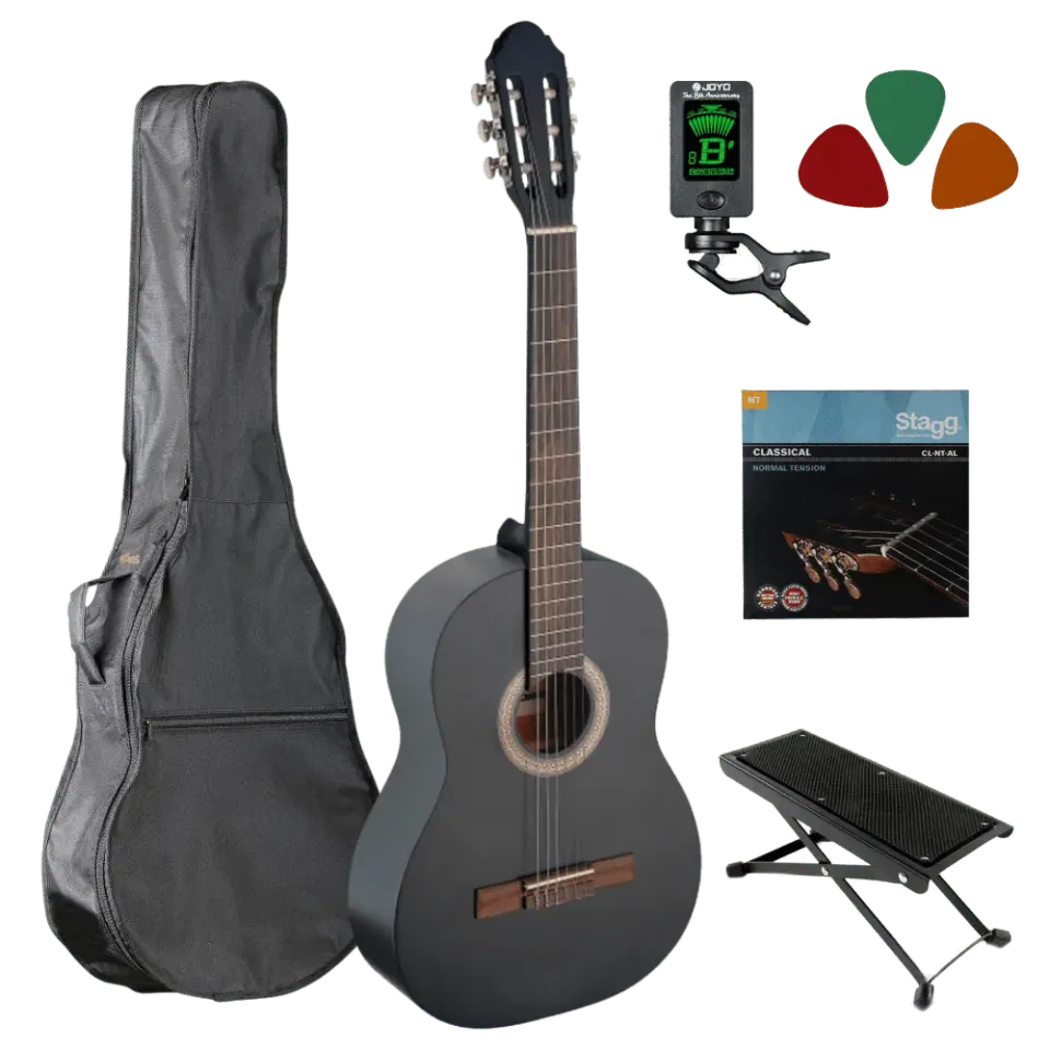 MAI klassieke gitaar starterset 4/4 zwart met tas