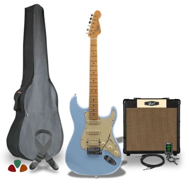 MAI L.A. elektrische gitaar starterset blauw 15W S-style
