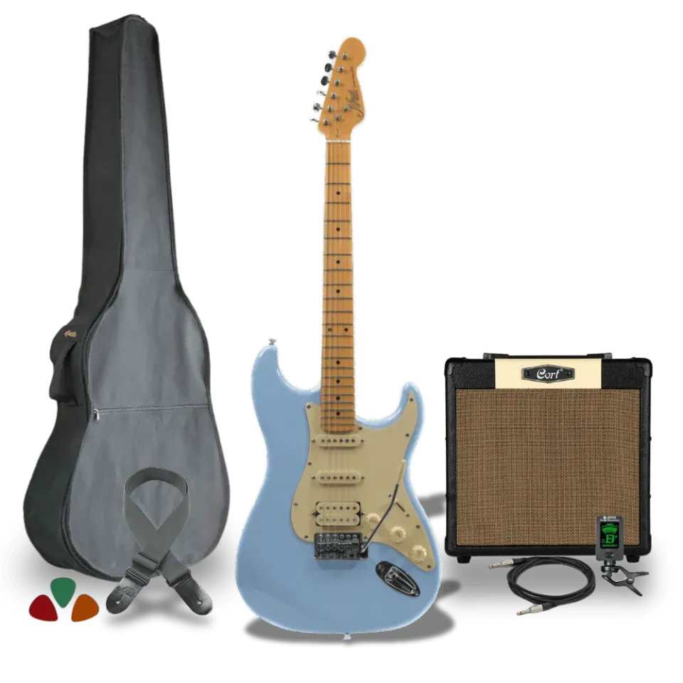 MAI L.A. elektrische gitaar starterset blauw 15W S-style