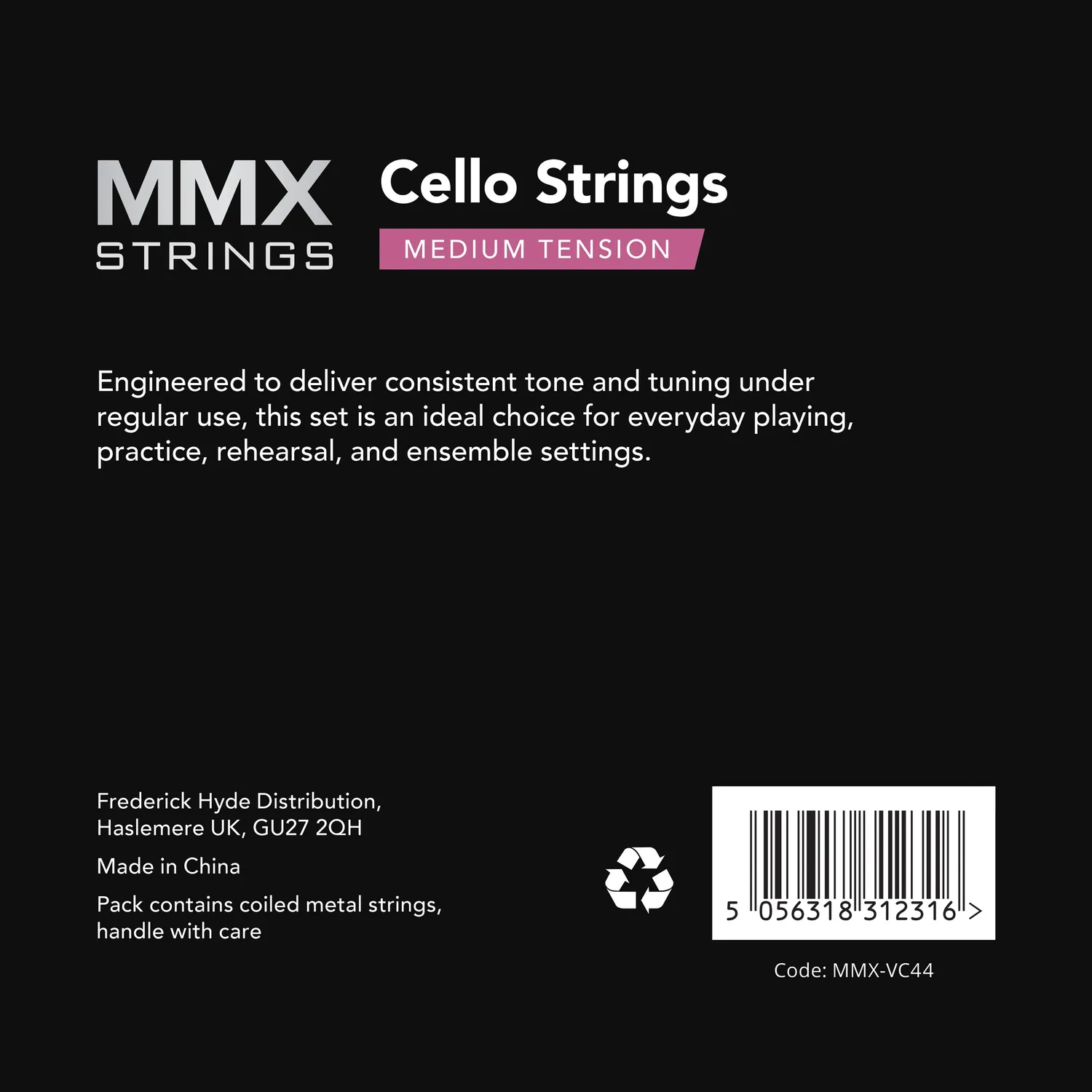 MMX cellosnaren 3/4-4/4 set stalen kern 4-snarig