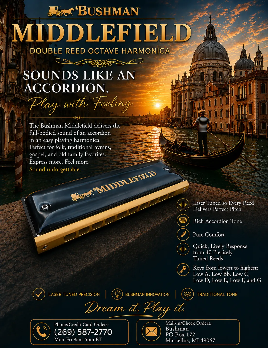 Bushman Middlefield mondharmonica diatonisch gestemd