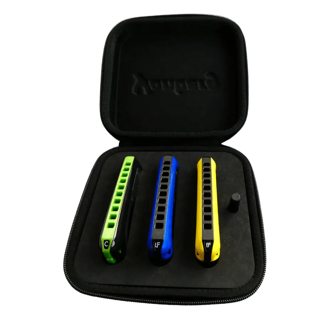 Yonberg mondharmonica koffer 3 stuks zwart