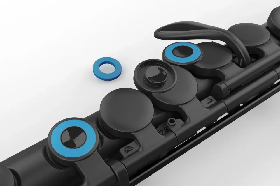 NUVOBand dwarsfluit sleutelringen blauw identificatie