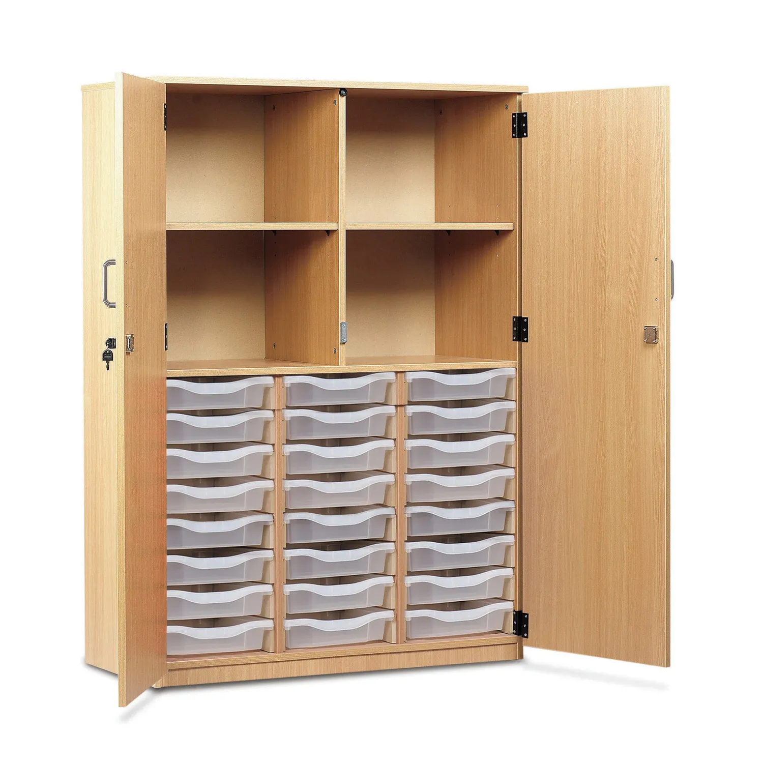 Monarch 24 opbergkast beuken 4 vakken met trays blauw