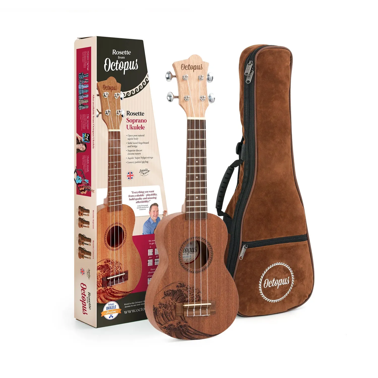 Octopus Rosette sopraan ukelele shell gelaserd met tas