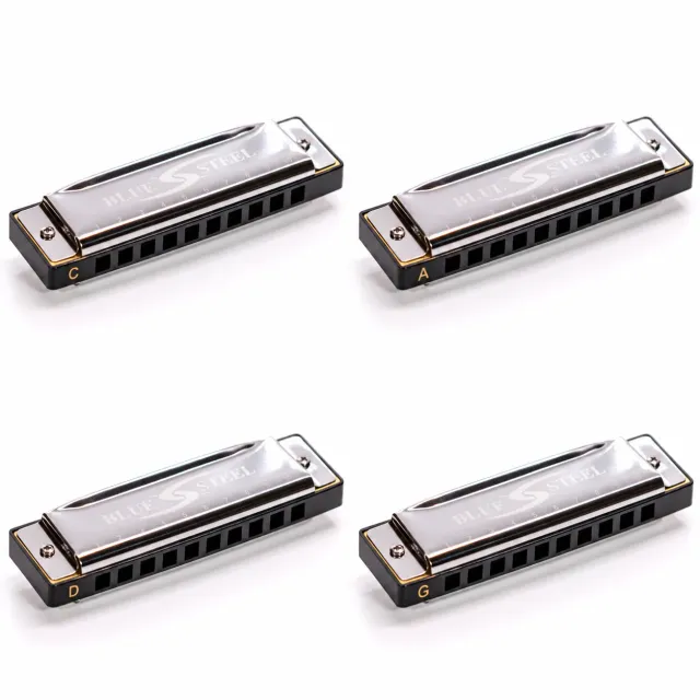 Bushman Blue Steel mondharmonica set 4 toonsoorten