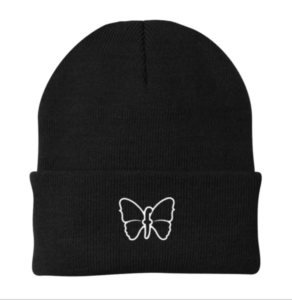 Fodera Butterfly beanie muts zwart geborduurd