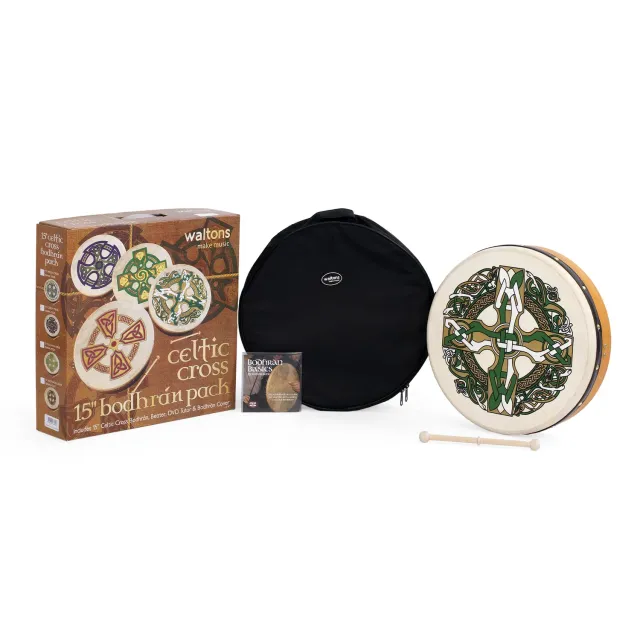 Percussion Plus bodhran 15 inch Gaelic Cross-set met tas