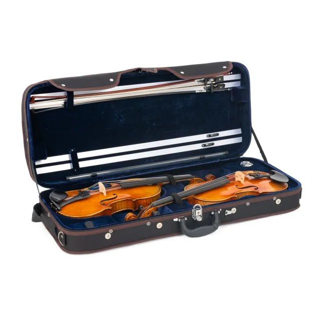Dubbele vioolkoffer 4/4 met strijkstokhouders blauw