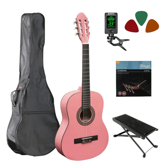 MAI Starter Klassiek 3/4 klassieke gitaar starterset Pink nylon