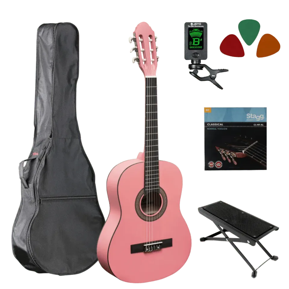 MAI Starter Klassiek 3/4 klassieke gitaar starterset Pink nylon