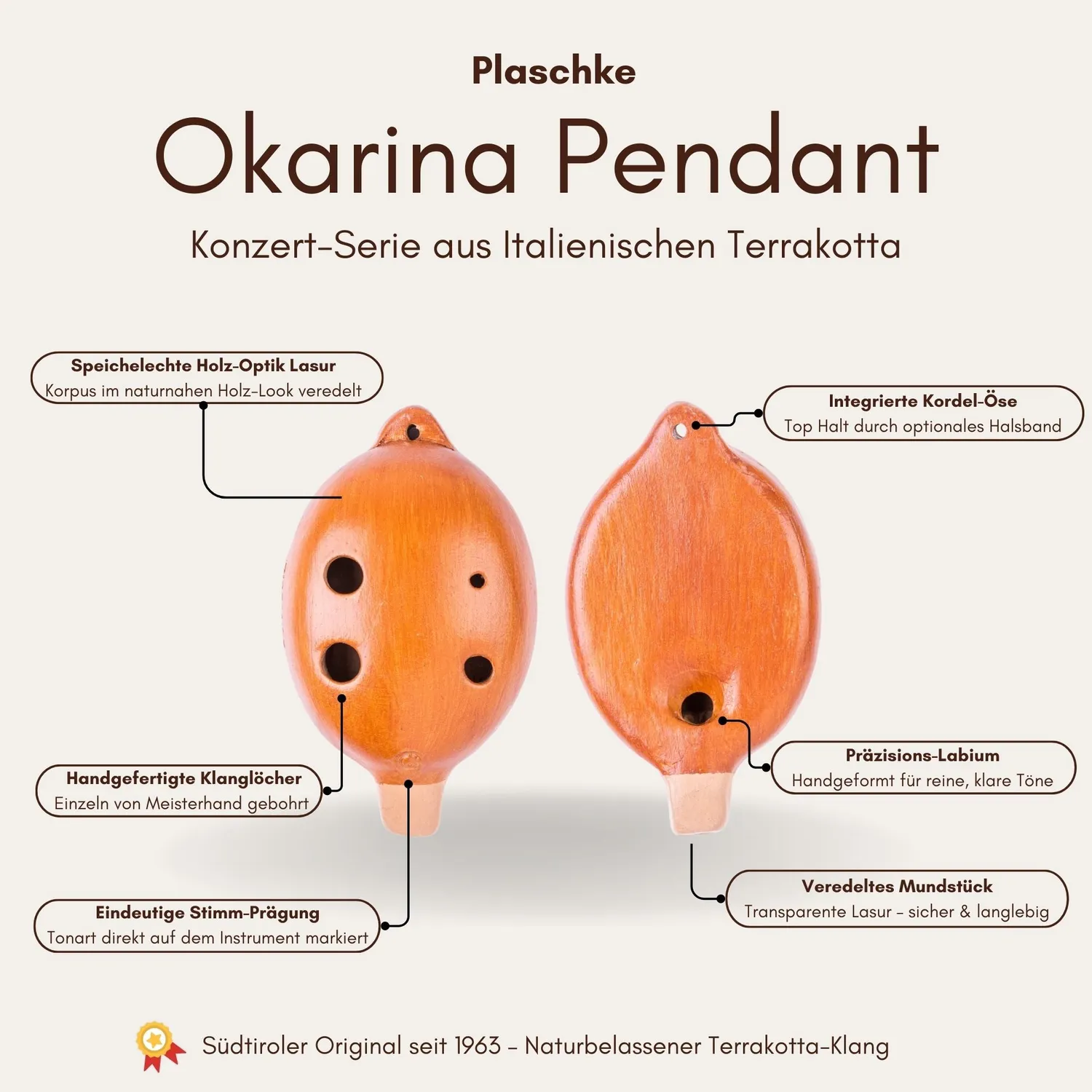 Plaschke hanger-ocarina 4-gaats terracotta bruin