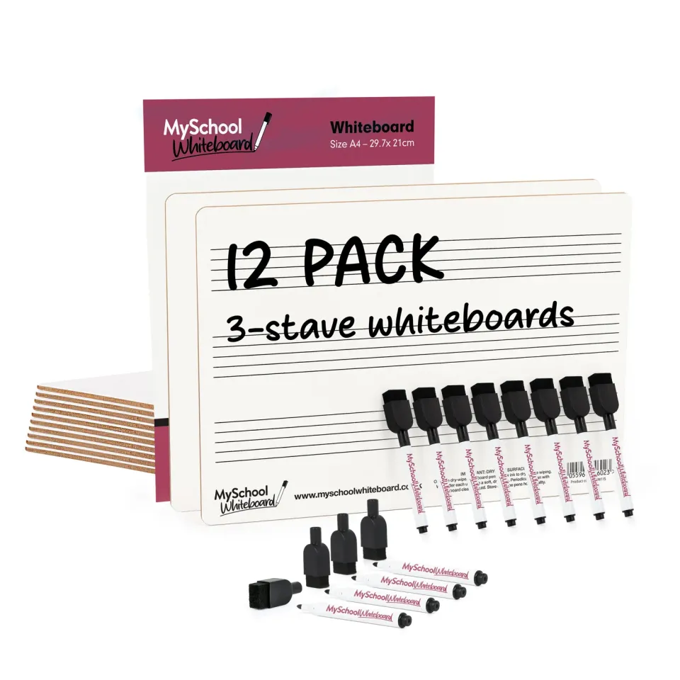 My School Whiteboard muziek whiteboard A4 set van 12 3 balken