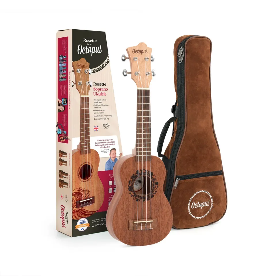 Octopus Rosette sopraan ukelele shell gelaserd met tas