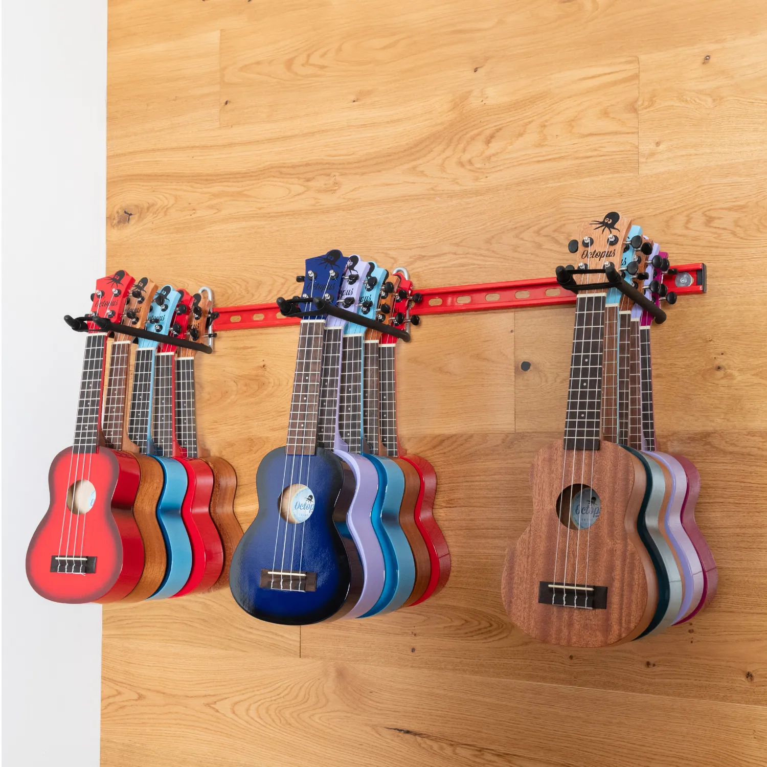 Ukelele wandrek zwart 15-vaks 1 m met 3 haken