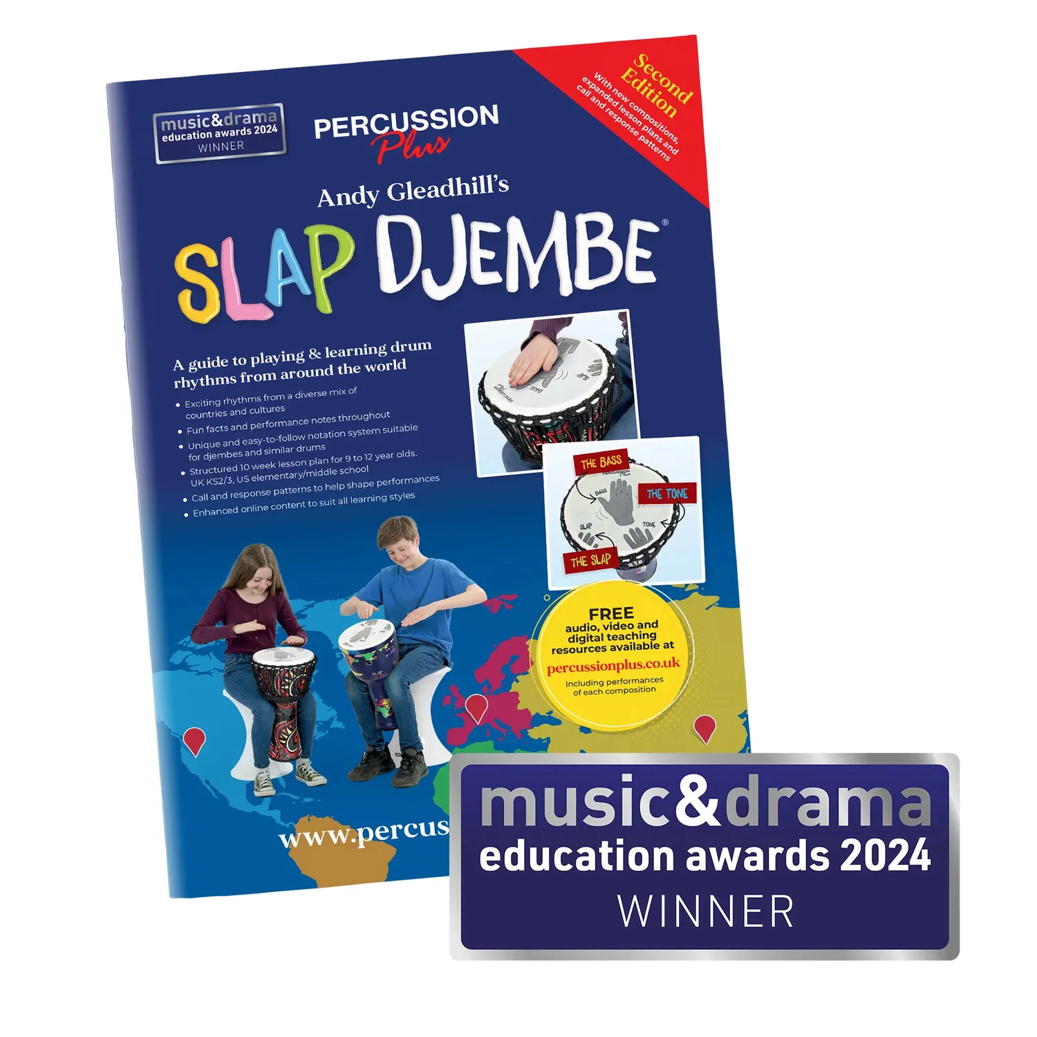 Percussion Plus Slap Djembe set 16 stuks touwgestemd