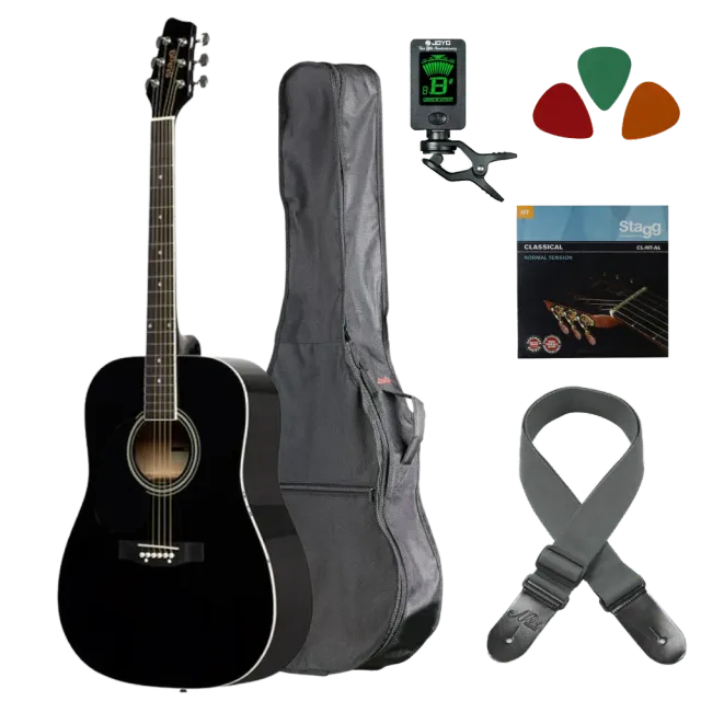 MAI Starter linkshandige akoestische gitaar starterset zwart