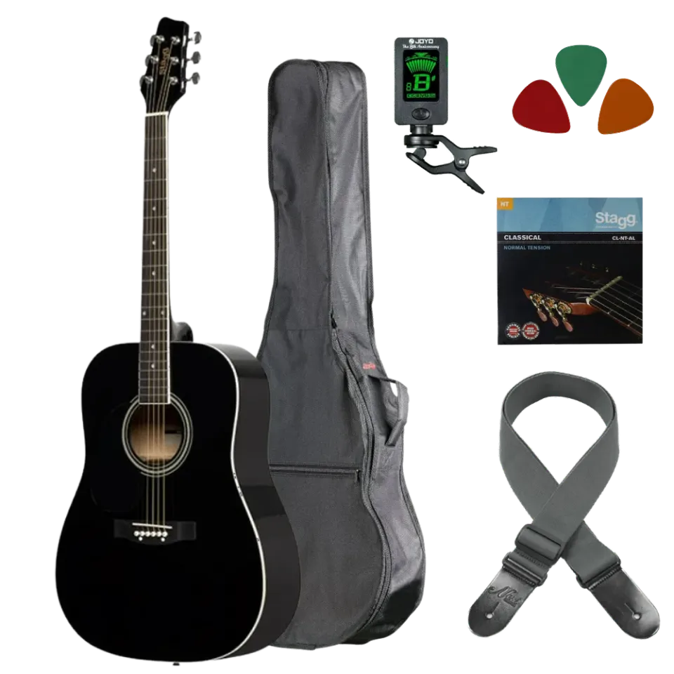 MAI Starter linkshandige akoestische gitaar starterset zwart