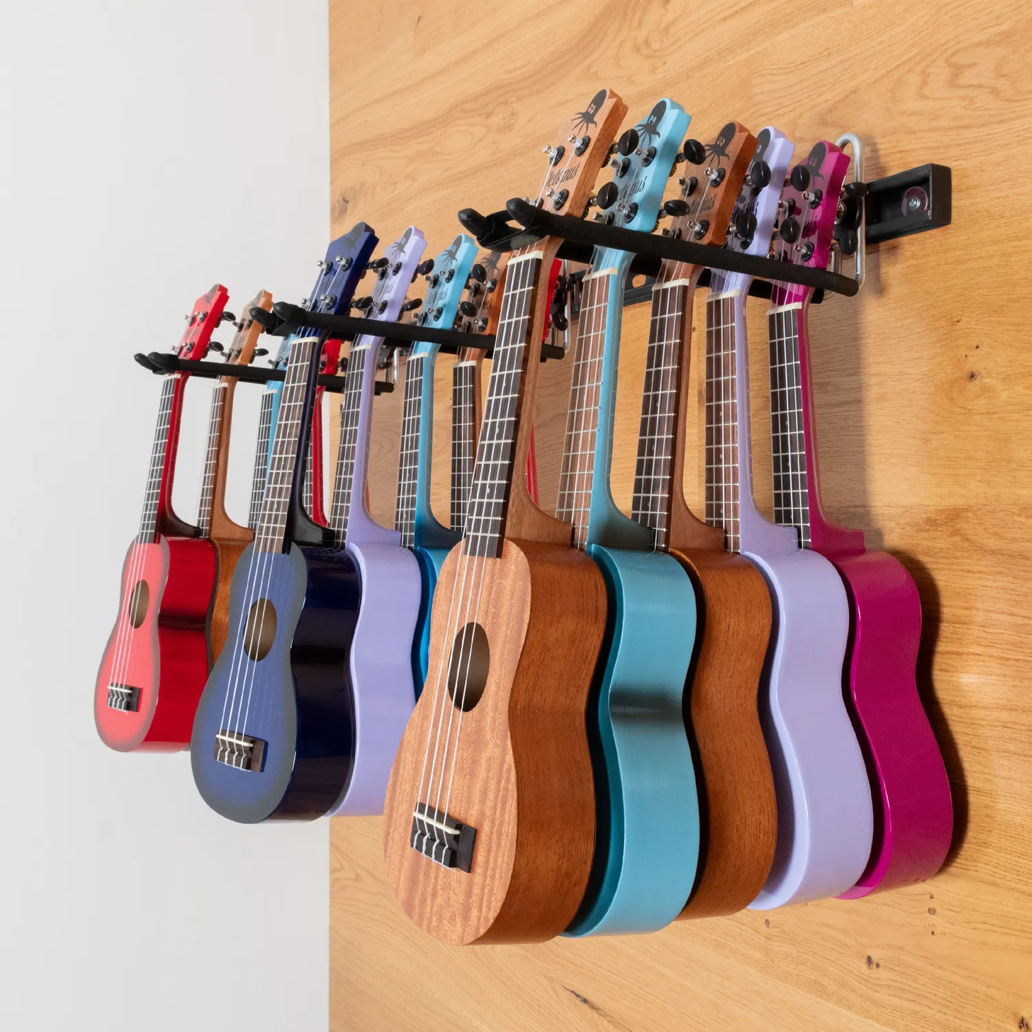 Ukelele wandrek zwart 15-vaks 1 m met 3 haken