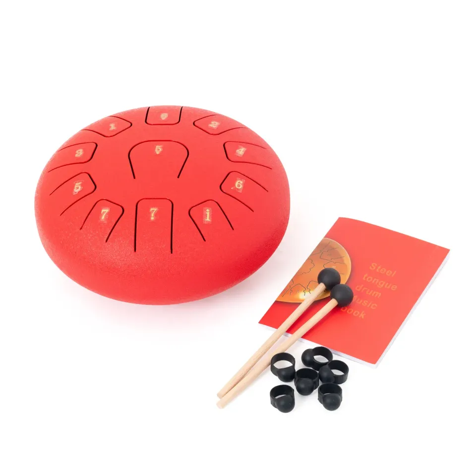 Percussion Plus steel tongue drum 8 inch rood met tassen