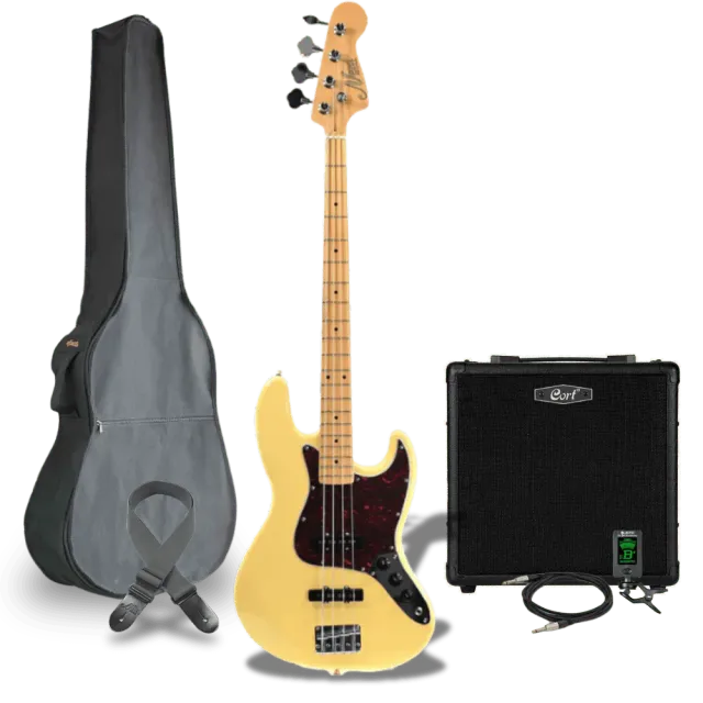 MAI Starter Jazz Bass basgitaar starterset Vintage White 2-pickup