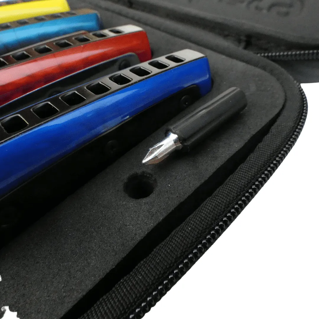 Yonberg koffer voor 7 diatonische mondharmonica's zwart