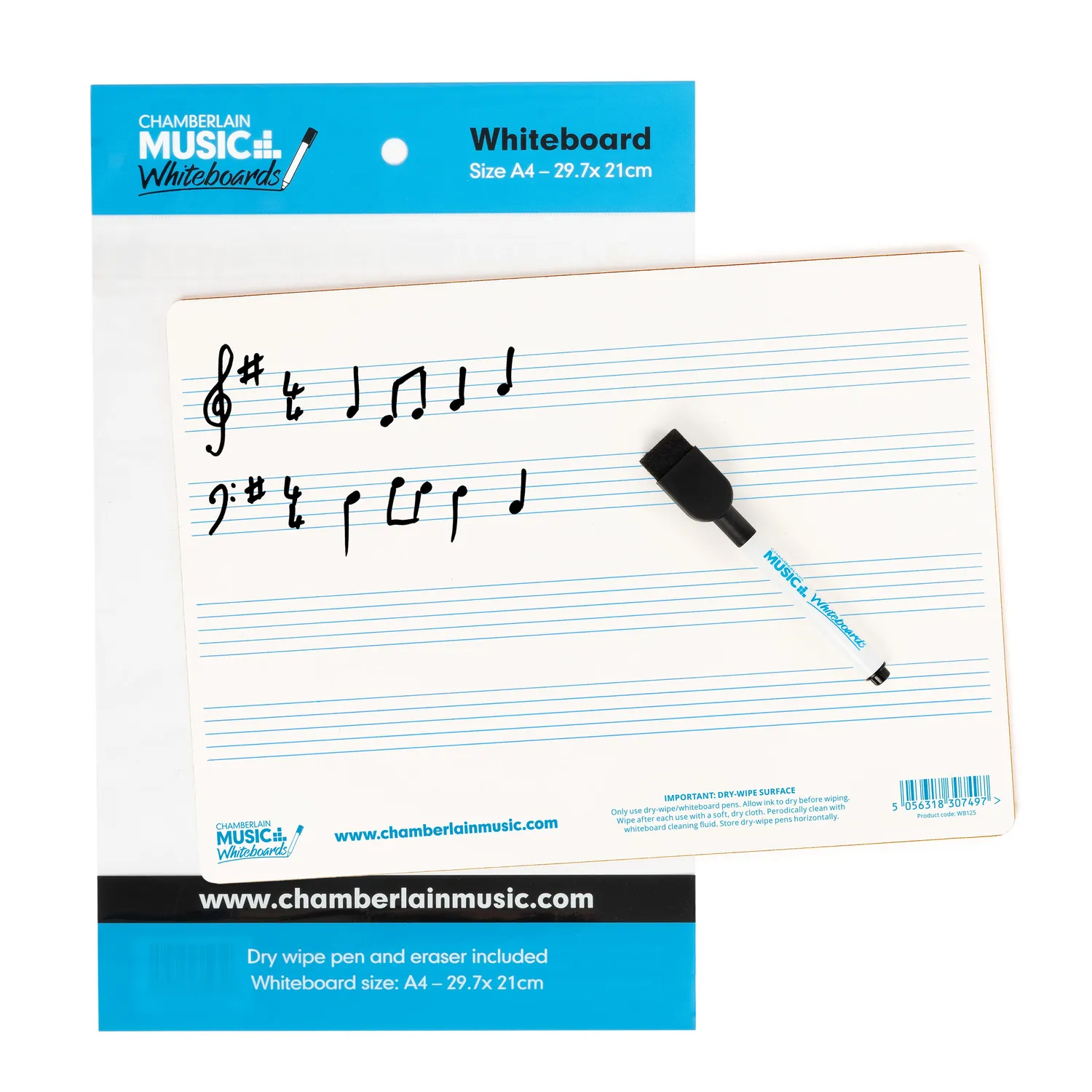 Chamberlain Music WB125 muziek whiteboard A4 4 balken