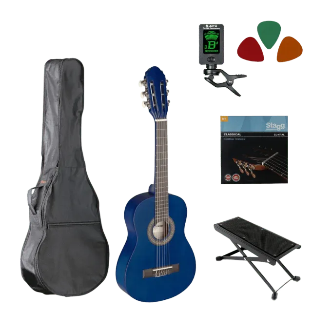 MAI Starter Klassieke gitaar starterset 1/4 blauw nylon