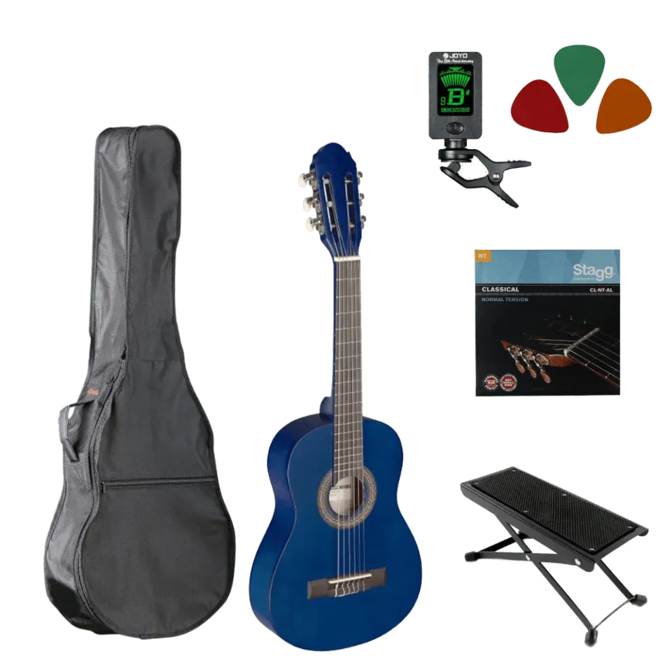 MAI Starter Klassieke gitaar starterset 1/4 blauw nylon