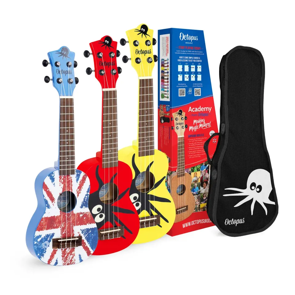Octopus Academy sopraan ukelele geel octopus