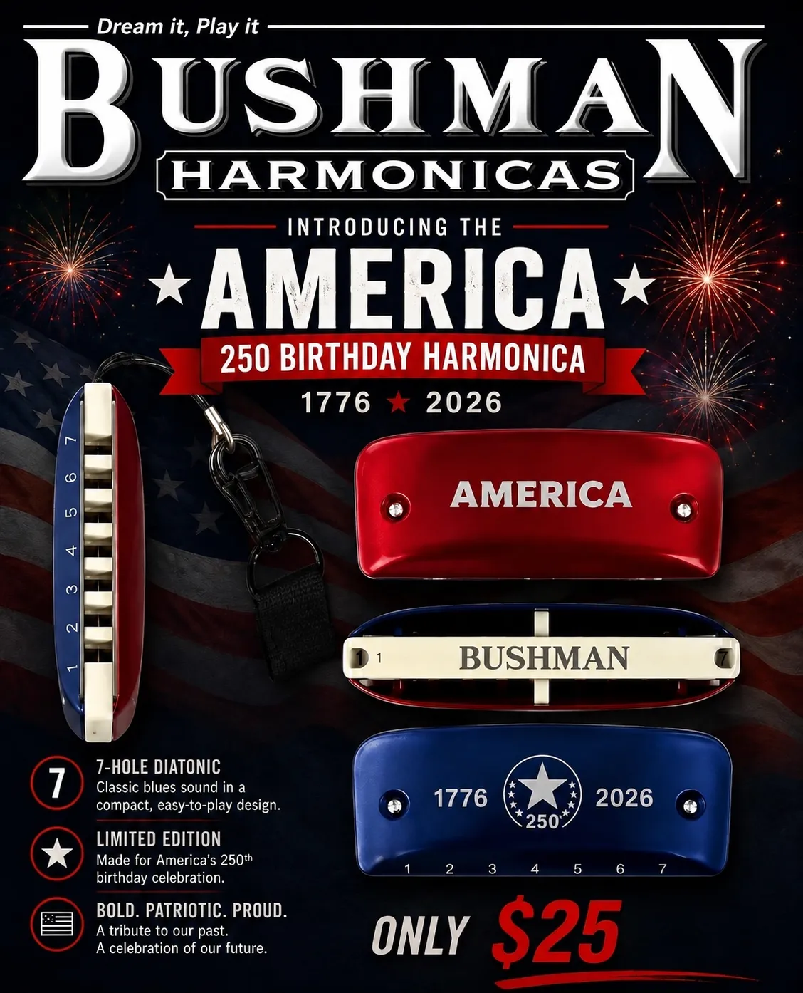 Bushman America 250th Birthday mondharmonica editie