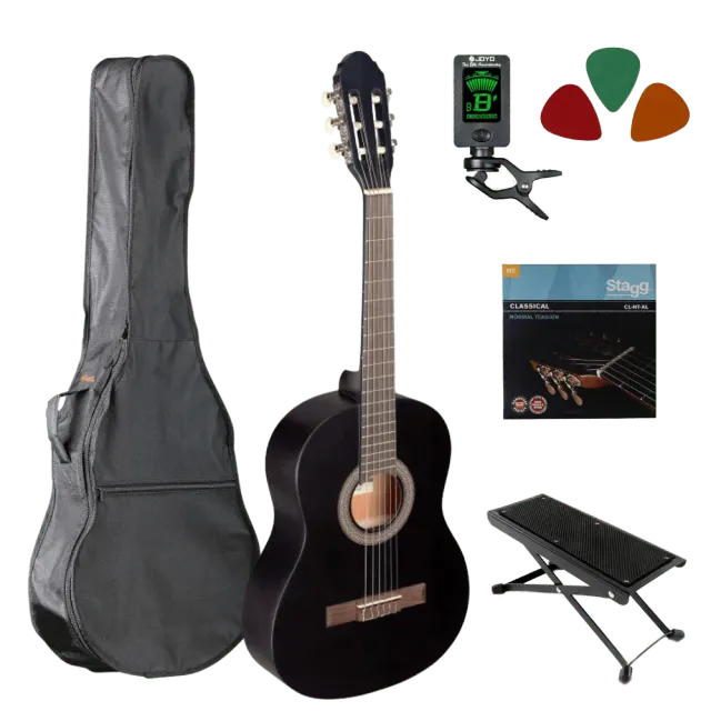 Klassieke gitaar 3/4 starterset zwart nylon snaren