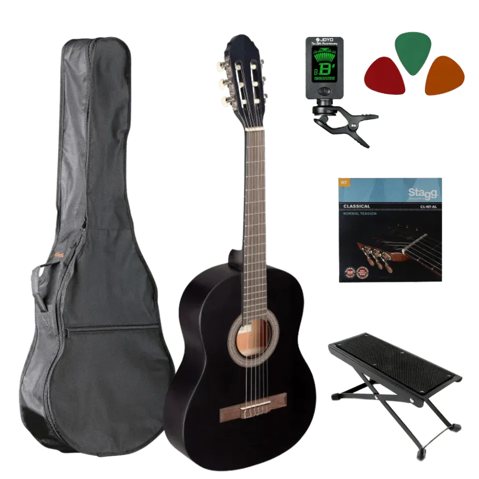 Klassieke gitaar 3/4 starterset zwart nylon snaren