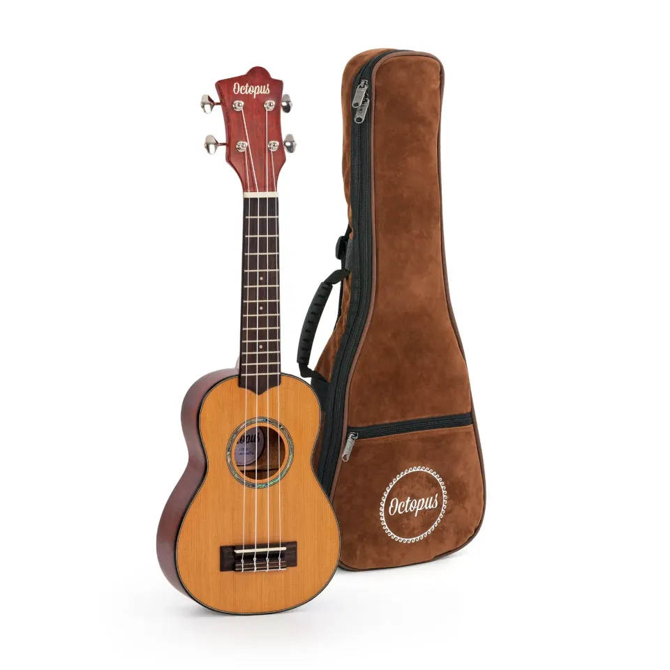 Octopus sopraan ukelele massief ceder gevlamd esdoorn