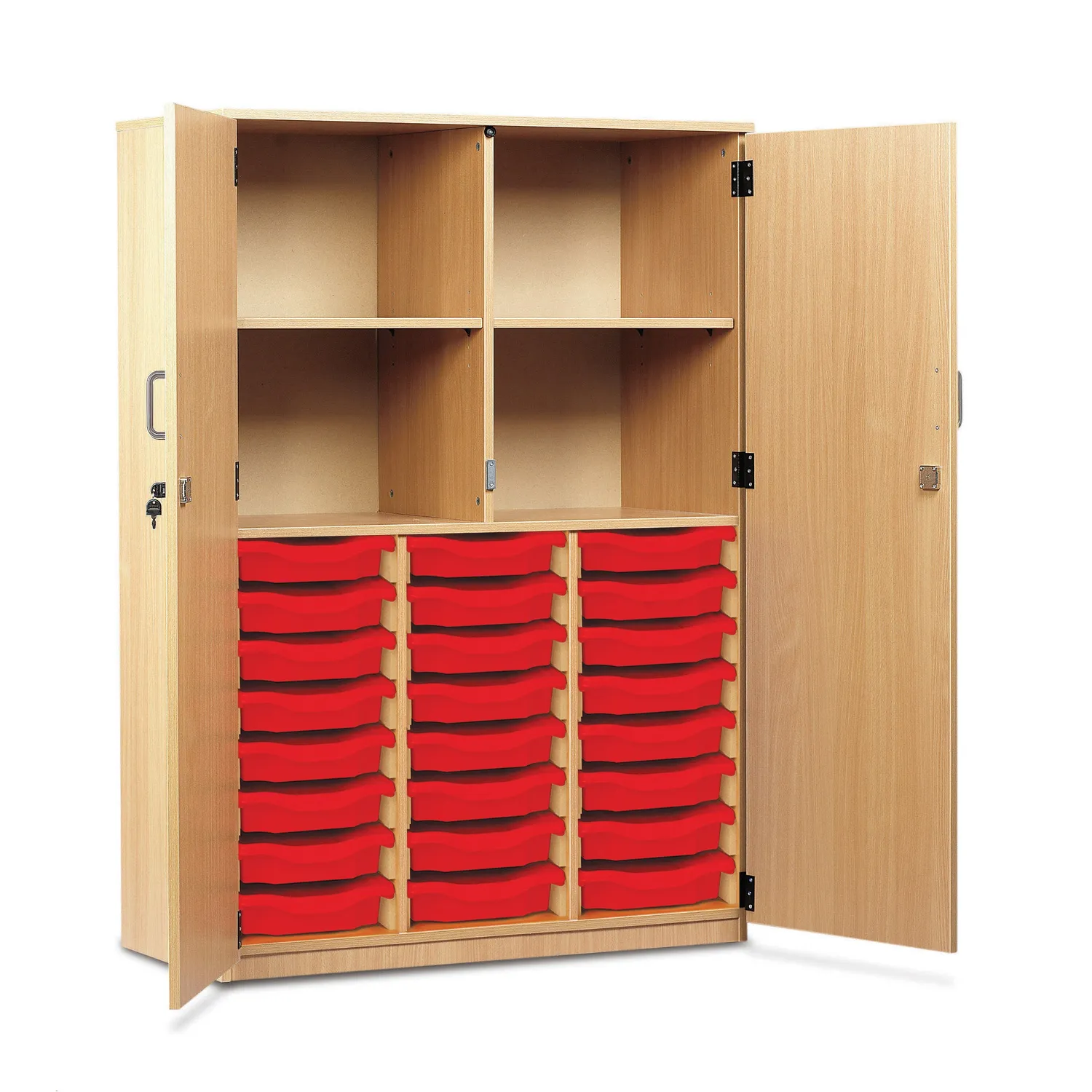 Monarch 24 opbergkast beuken 4 vakken met trays blauw