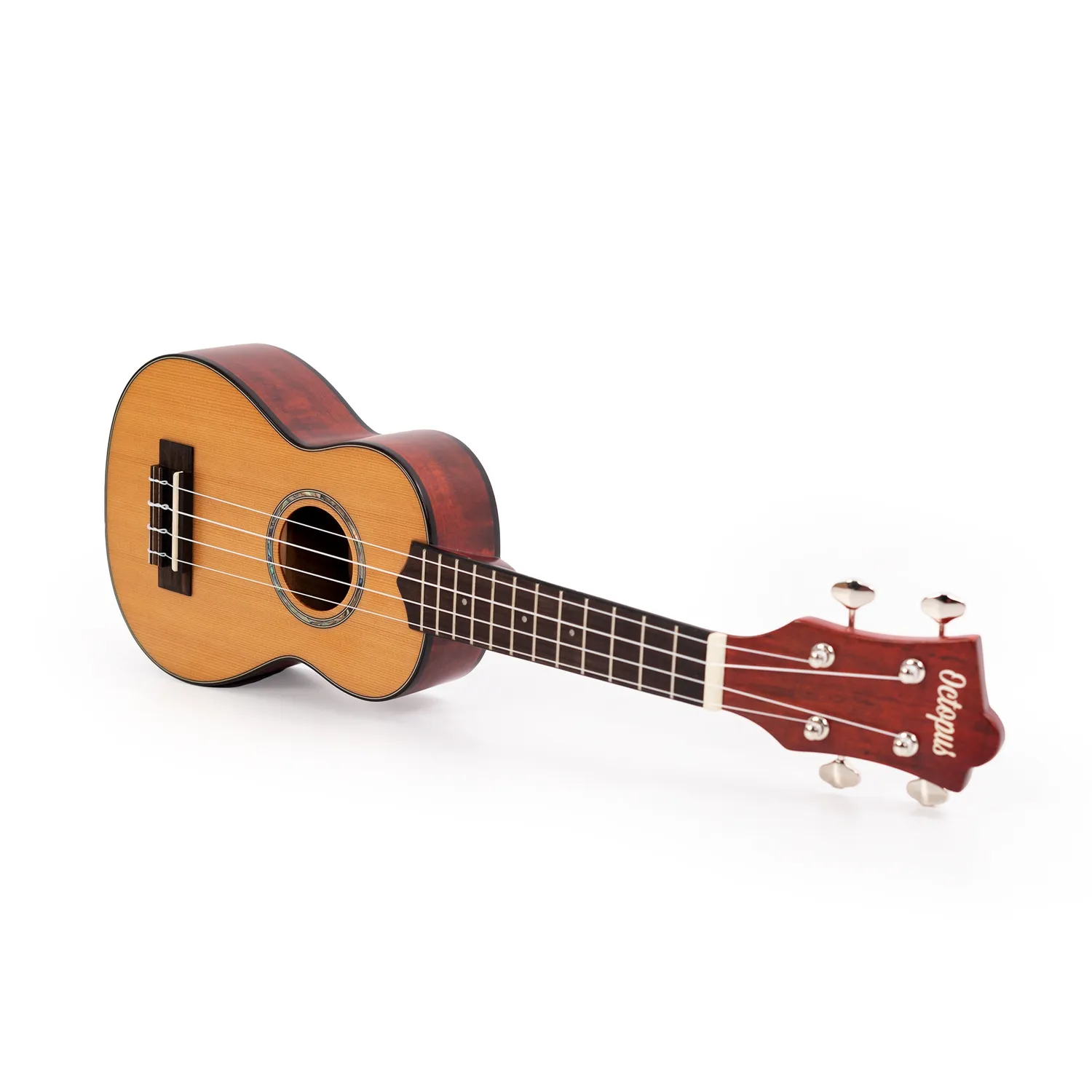 Octopus sopraan ukelele massief ceder gevlamd esdoorn