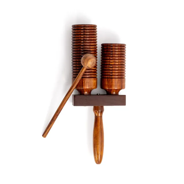 Percussion Plus dubbele agogobellen hout met handvat