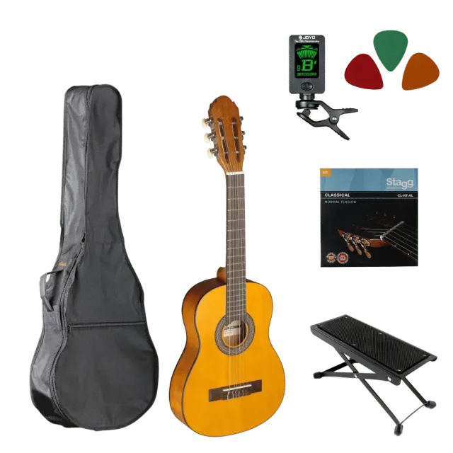 MAI klassieke gitaar starterset 1/4 hout met tas
