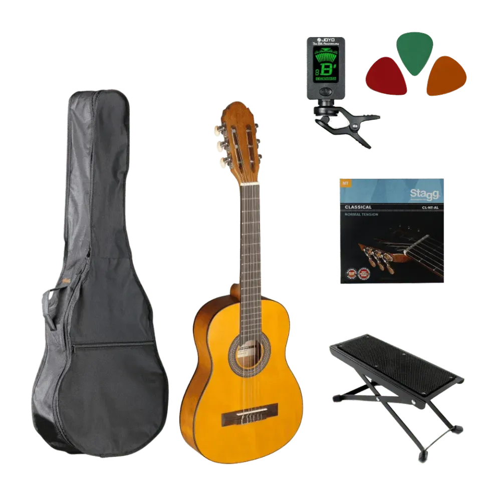 MAI klassieke gitaar starterset 1/4 hout met tas