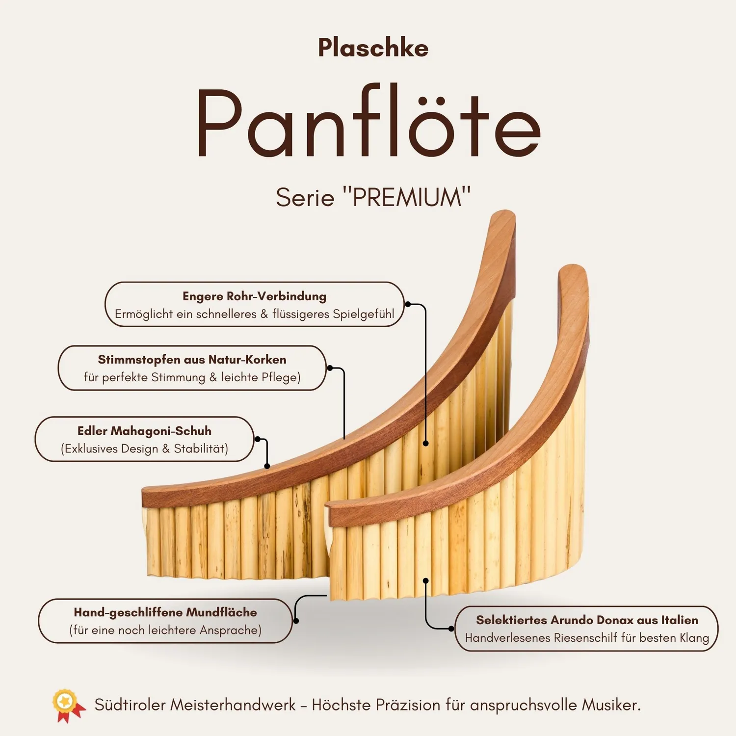 Plaschke Premium panfluit 22 tonen mahonie C-groot