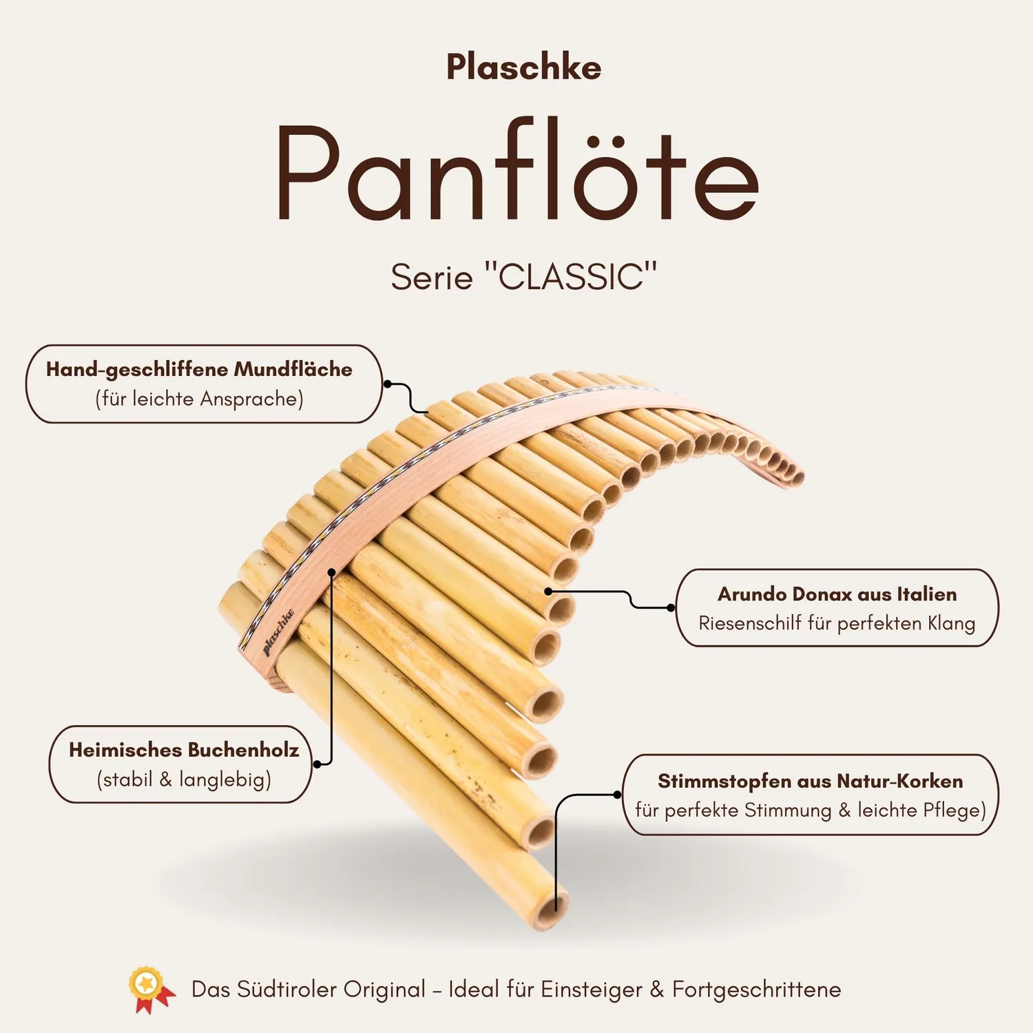 Plaschke Classic panfluit 20 tonen C-groot riet