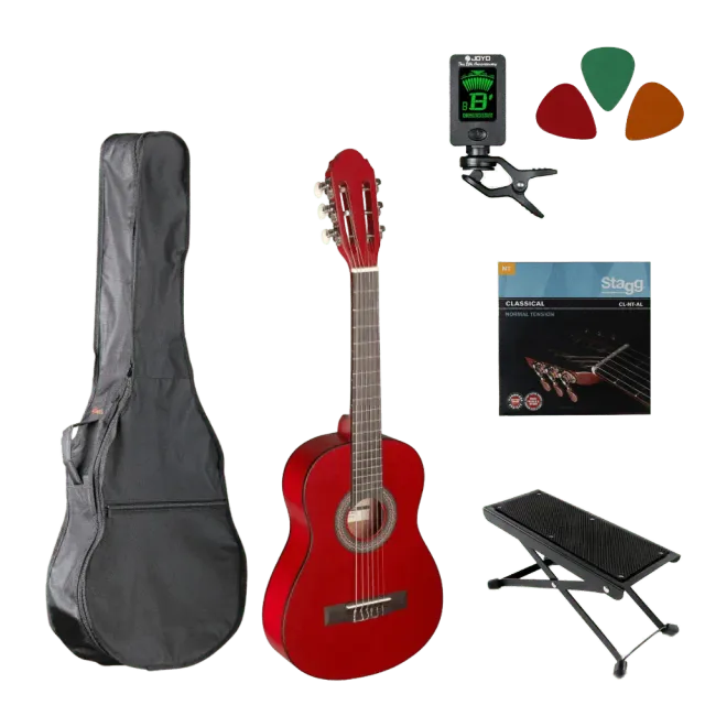 MAI Starter 1/4 klassieke gitaar starterset rood