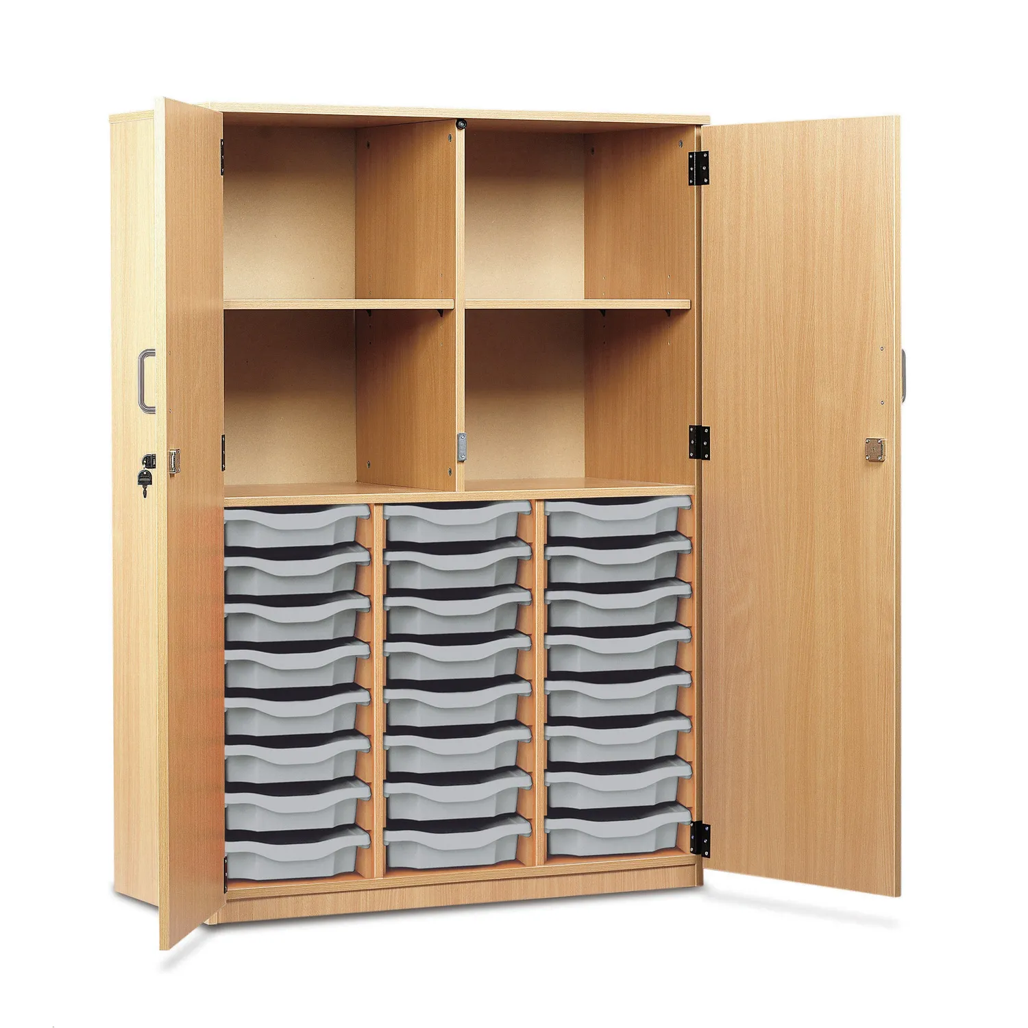 Monarch 24 opbergkast beuken 4 vakken met trays blauw