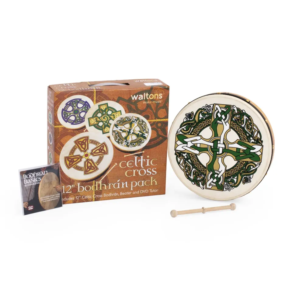 Percussion Plus bodhran Gaelic Cross 12 inch met tipper