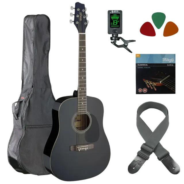 MAI Starter akoestische gitaar starterset zwart staal